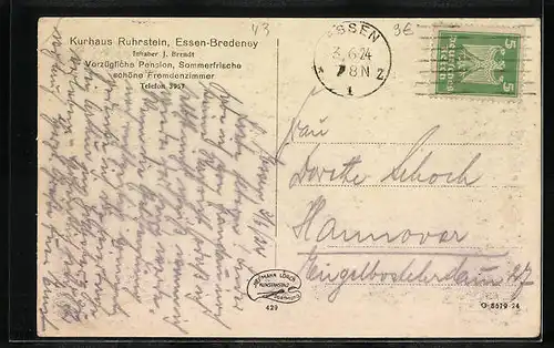 AK Essen-Bredeney, Kurhaus Ruhrstein, Innenansicht