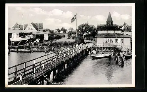 AK Maasholm, Ortsansicht mit Brücke und 