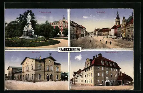 AK Frankenberg, Friedenspark, Marktplatz, Bahnhof, Train-Kaserne