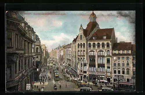 AK Berlin, Spittelmarkt und Leipzigerstrasse mit Strassenbahnen