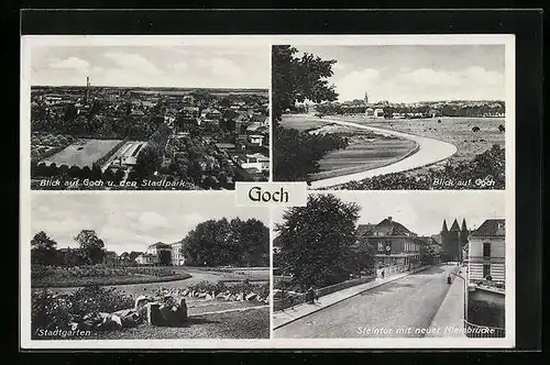 AK Goch, Blick auf den Stadtpark, Steintor mit neuer Niersbrücke