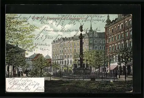 AK Chemnitz, Theaterplatz mit Siegesdenkmal