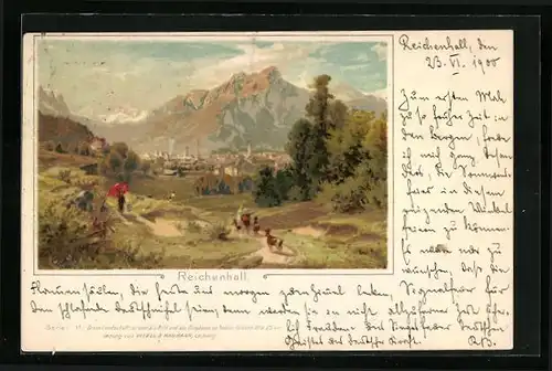 AK Reichenhall, Ortsansicht mit Bergpanorama