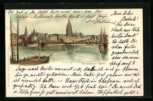 Lithographie Alt-Frankfurt, Ortsansicht mit Eisernem Steg