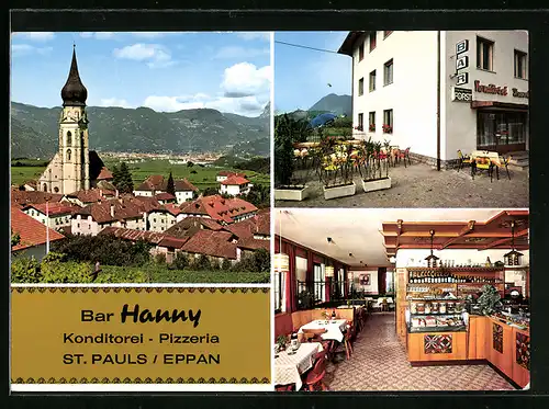 AK St. Pauls /Eppan, Bar Hanny, Justinaweg 29, Innenansicht, Teilansicht mit Kirche