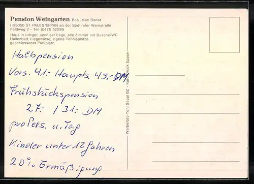 AK St. Pauls /Eppan, Pension Weingarten, Feldweg 2, Innenansichten