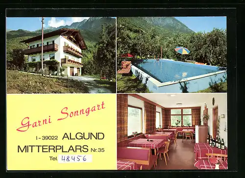 AK Algund-Mitterplars, Hotel Garni Sonngart, Innenansicht, Schwimmbecken
