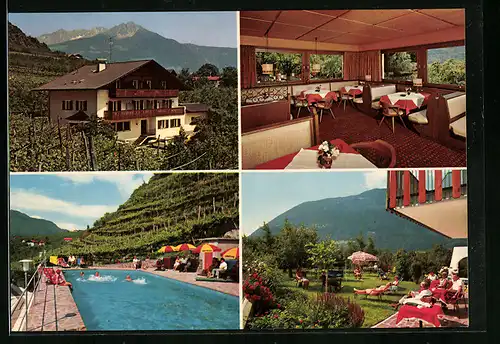 AK Algund bei Meran, Pension Flora, Mitterplars 41, Innenansicht, Schwimmbecken