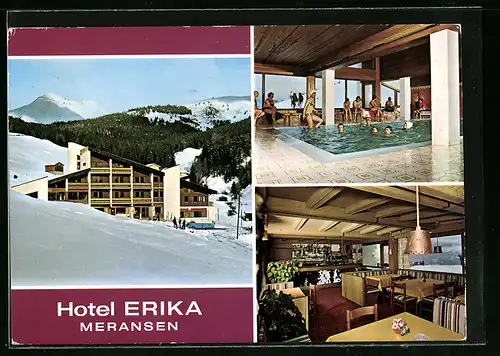 AK Meransen bei Mühlbach, Hotel Erika im Winter, mit Schwimmbad