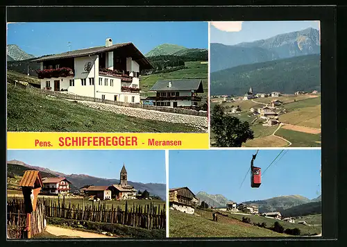 AK Meransen bei Mühlbach, Pension Schifferegger, Ortsansicht, Seilbahn