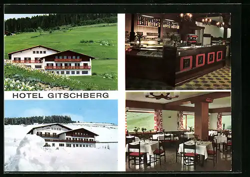 AK Meransen bei Mühlbach, Hotel Gitschberg im Sommer und Winter