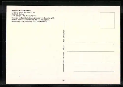 AK Meransen bei Mühlbach, Pension Mesenhaus, Ortsansicht