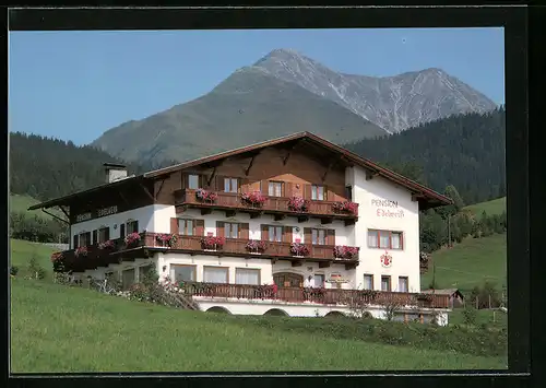 AK Meransen bei Mühlbach, Pension Edelweiss mit Berggipfeln