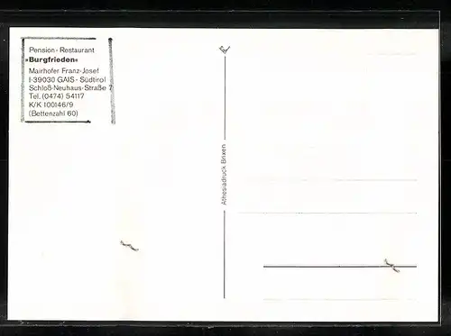 AK Gais, Pension - Restaurant Burgfrieden