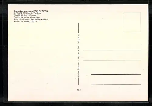 AK Mühlen in Taufers, Pension Pfeifhofer