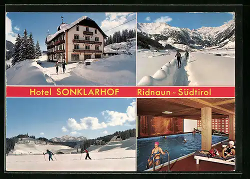 AK Ridnaun, Hotel Sonklarhof mit Schneelandschaft