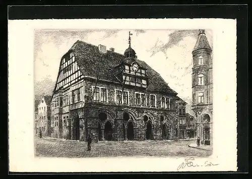 Künstler-AK Minden i. W., Ansicht des Rathauses