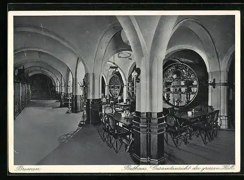 AK Bremen, Ansicht der grossen Halle des Rathauses