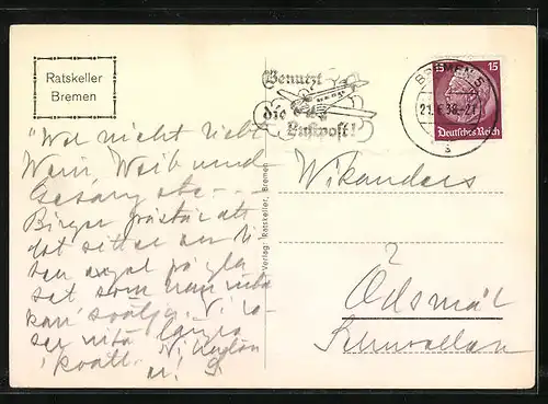 AK Bremen, Ansicht der grossen Halle des Rathauses