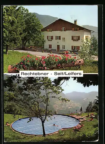 AK Seit-Leifers b. Bozen, Pension Rechtebner mit Schwimmbecken