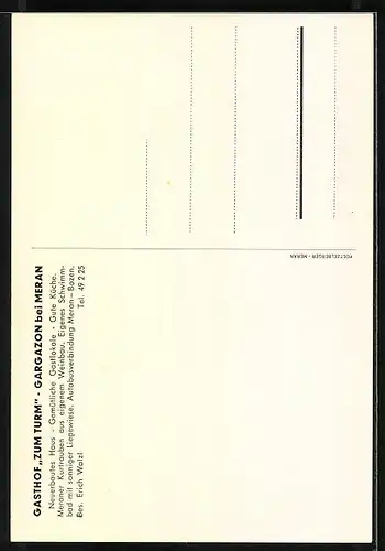 AK Gargazon b. Meran, Gasthof zum Turm mit Auto