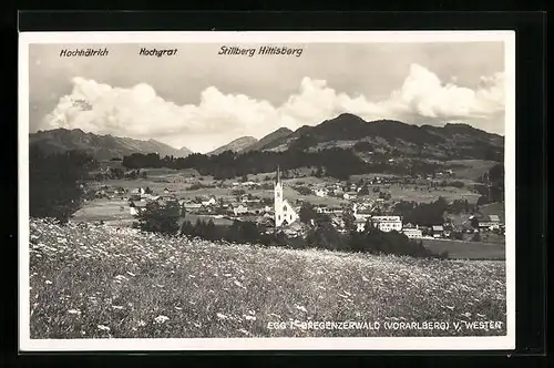 AK Egg i. Breg. Wald, Ortsansicht mit Kirche, Hochgrat und Hochätrich