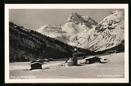 AK Zug, Ortsansicht im Schnee mit Rote Wand
