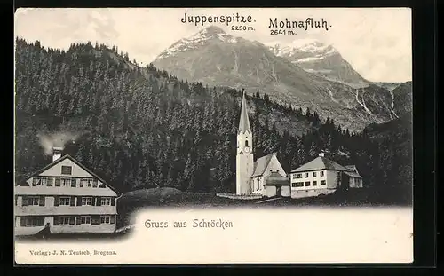 AK Schröcken, Ortsansicht mit Kirche und Mohnafluh