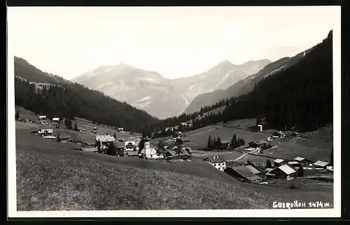 AK Gargellen, Ortsansicht mit Bergpanorama