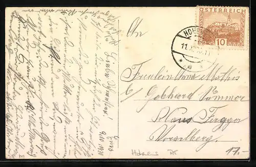 AK Hohenems, Gesamtansicht aus der Vogelschau