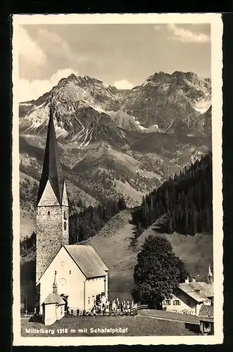 AK Mittelberg, Kirche mit Friedhof gegen Schafalpköpf