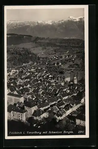 AK Feldkirch, Ortsansicht gegen Schweizer Berge