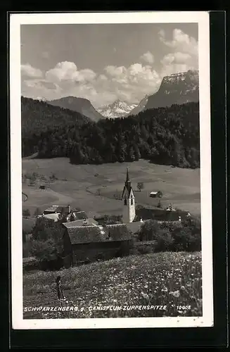 AK Schwarzenberg, Ortsansicht gegen Canisfluh und Zuppenspitze