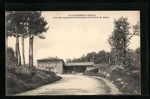 AK Villechenève, Vue des superbes promenades a la Croix du Signy