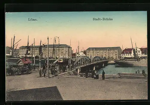 AK Libau, Strassenbahn auf der Stadt-Brücke