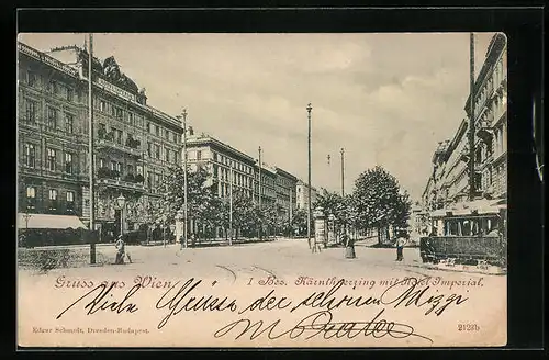 AK Wien, Kärntnerring mit Hôtel Imperial und Strassenbahn