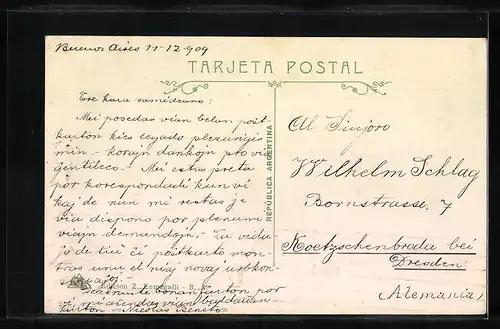 AK Buenos Aires, Avenida Callao y Corrientes, Strassenbahn