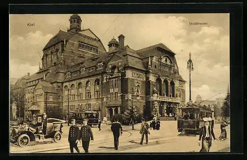 AK Kiel, Blick zum Stadttheater mit Strassenbahn