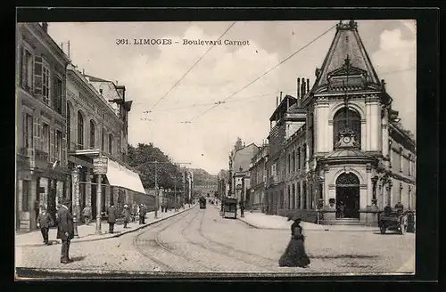 AK Limoges, Boulevard Carnot, Strassenbahn