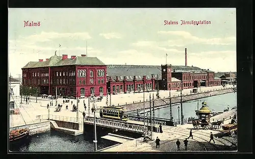 AK Malmö, Statens Järnvägsstation, Strassenbahn