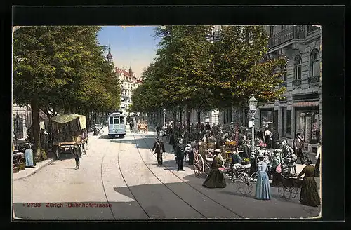 AK Zürich, Bahnhofstrasse mit Strassenbahn