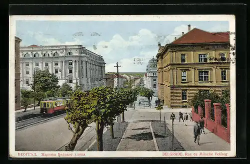 AK Belgrade, Rue de Miloche Velikog, Strassenbahn