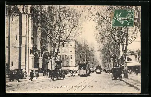 AK Nice, Avenue de la Gare, Strassenbahn