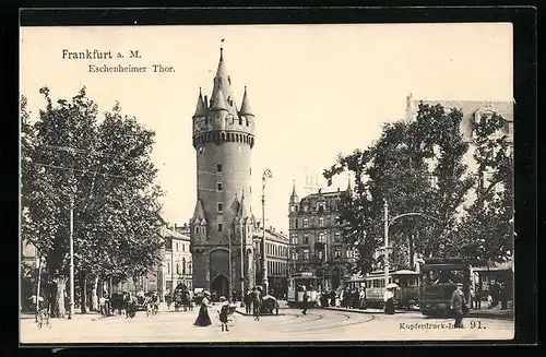AK Frankfurt a. M., Partie am Eschenheimer Thor mit Strassenbahnen
