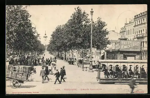 AK Toulouse, L`Allée Lafayette, Strassenbahn