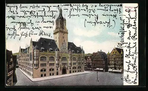 Relief-AK Stuttgart, Am Rathaus