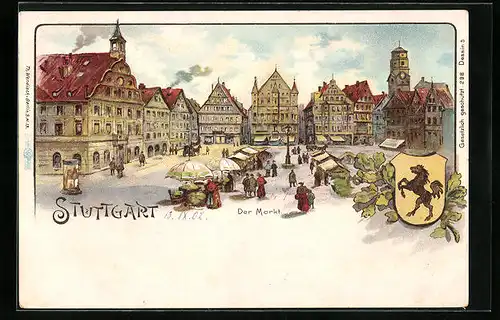 Lithographie Stuttgart, Blick auf den Markt