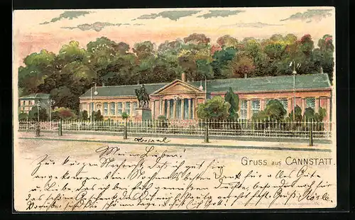 Lithographie Cannstatt, Abendstimmung am Kursaal