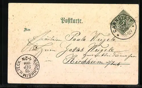 Lithographie Cannstatt, Abendstimmung am Kursaal