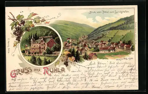 Lithographie Ruhla, Hotel zum Landgrafen, Ausblick vom Hotel